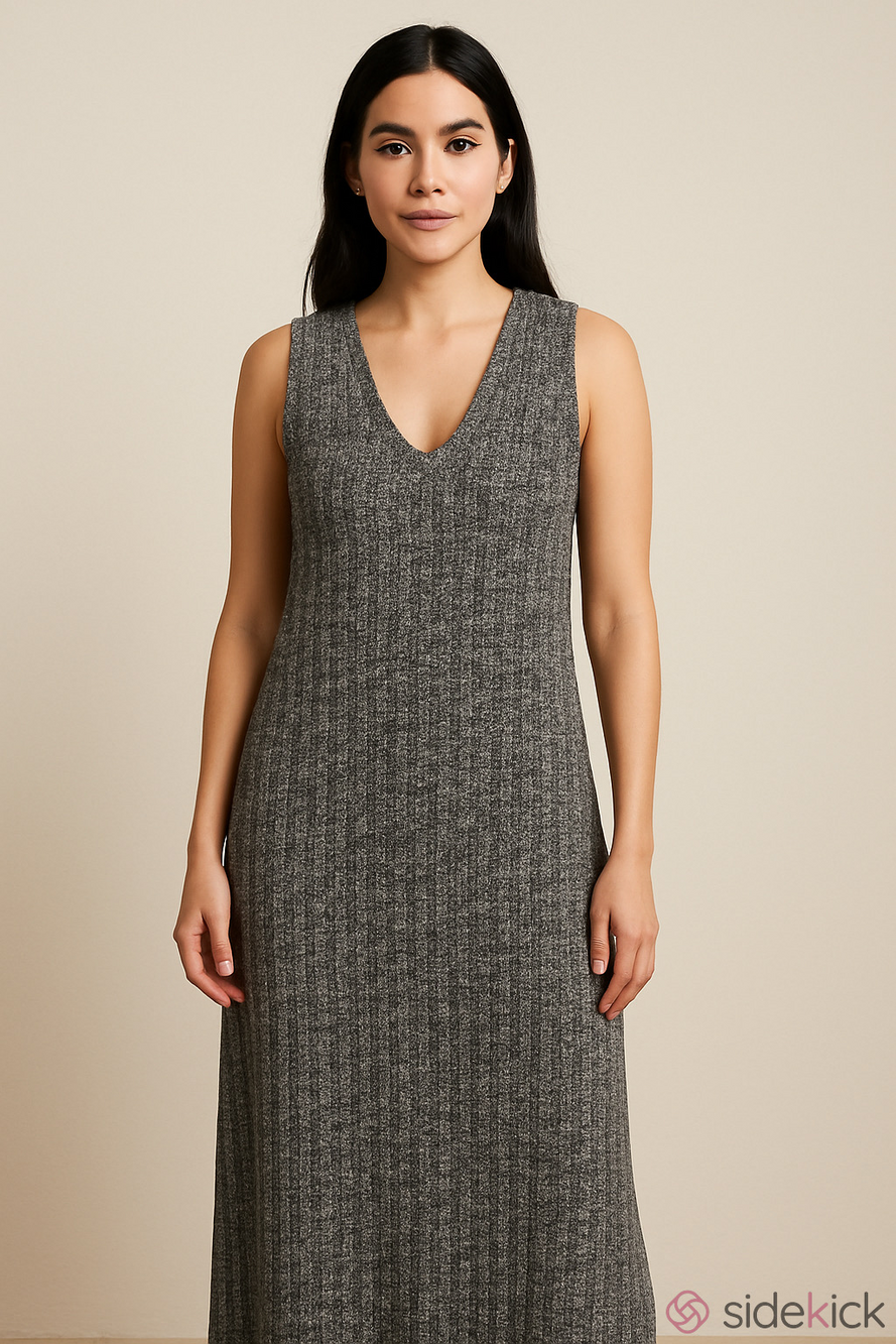 Dolan Left Coast Charcoal Gray Knit Midi Dress Side Slit Petite Small